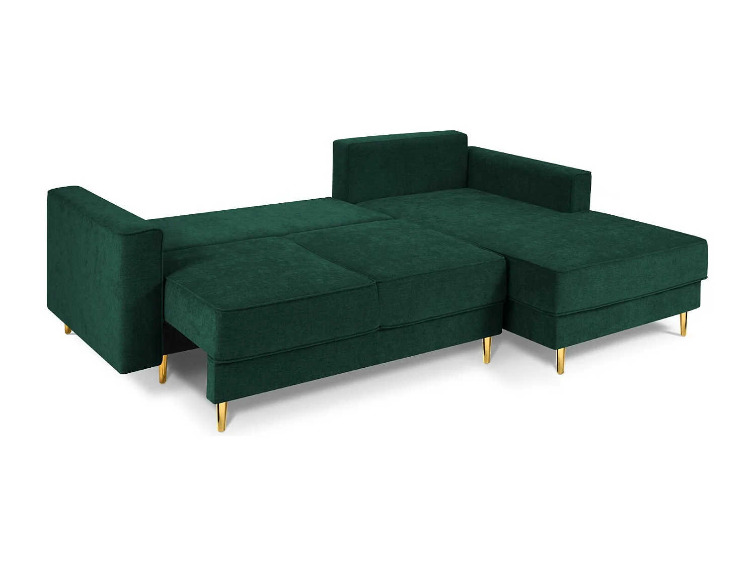 Cosmopolitan Design - Canapé d'angle droit convertible avec coffre de rangement "Fano" 4 places en tissu structurel vert bouteille - 242x174x89cm