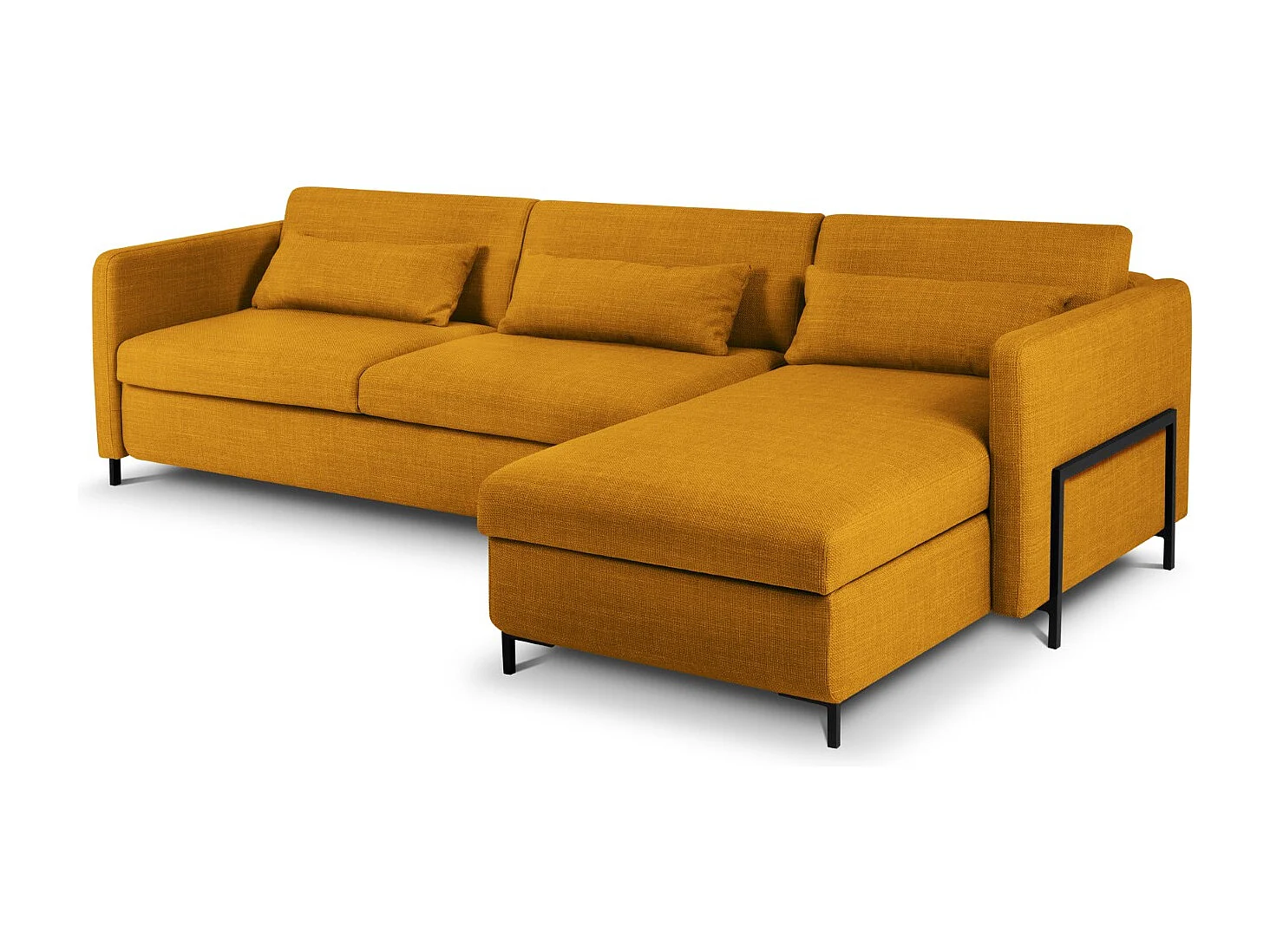 CXL by Christian Lacroix - Sofá cama esquinero derecho con baúl de almacenaje "Yanis" 5 plazas de tejido estructural oro - 280x170x80cm