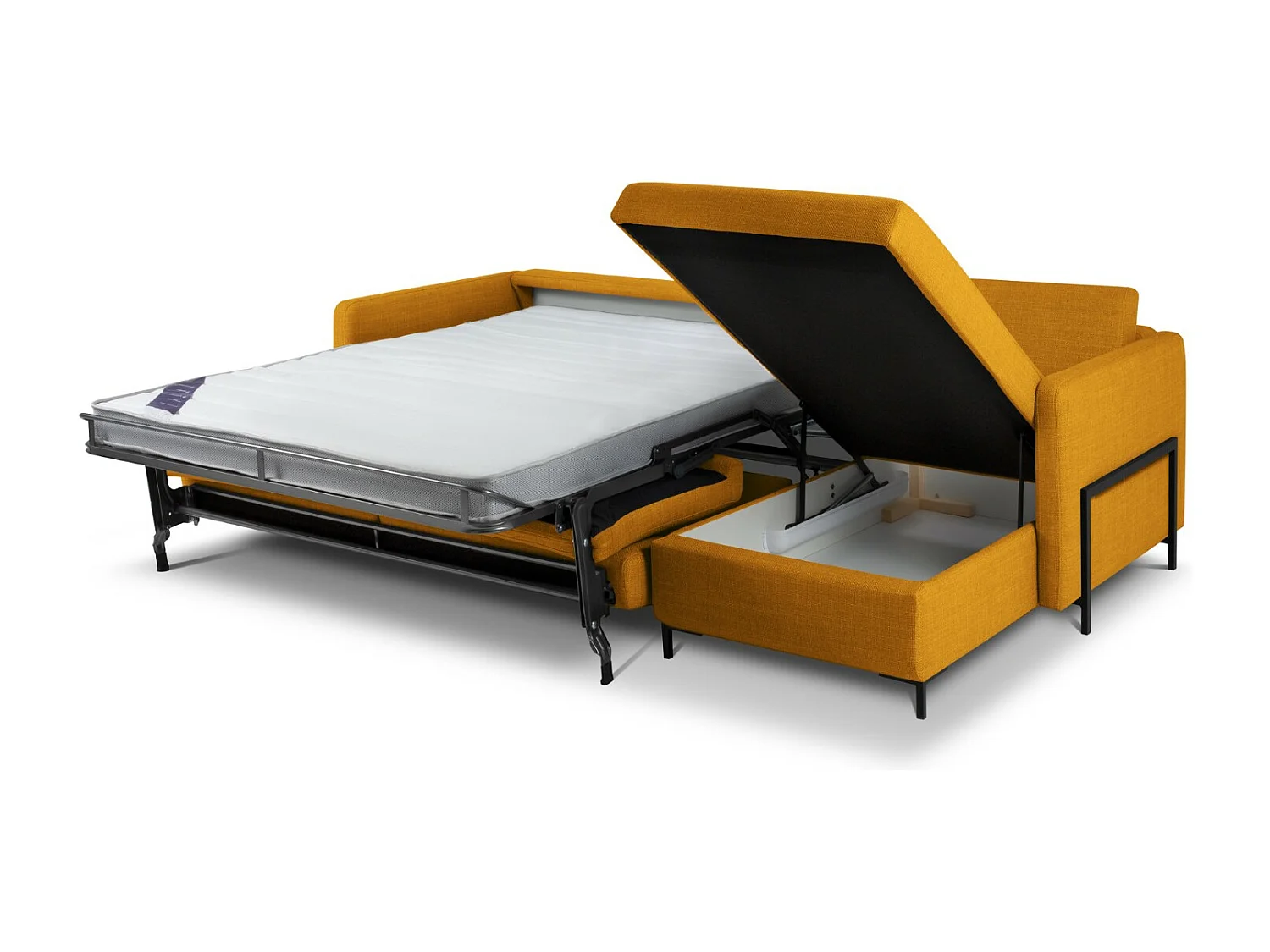 CXL by Christian Lacroix - Sofá cama esquinero derecho con baúl de almacenaje "Yanis" 5 plazas de tejido estructural oro - 280x170x80cm