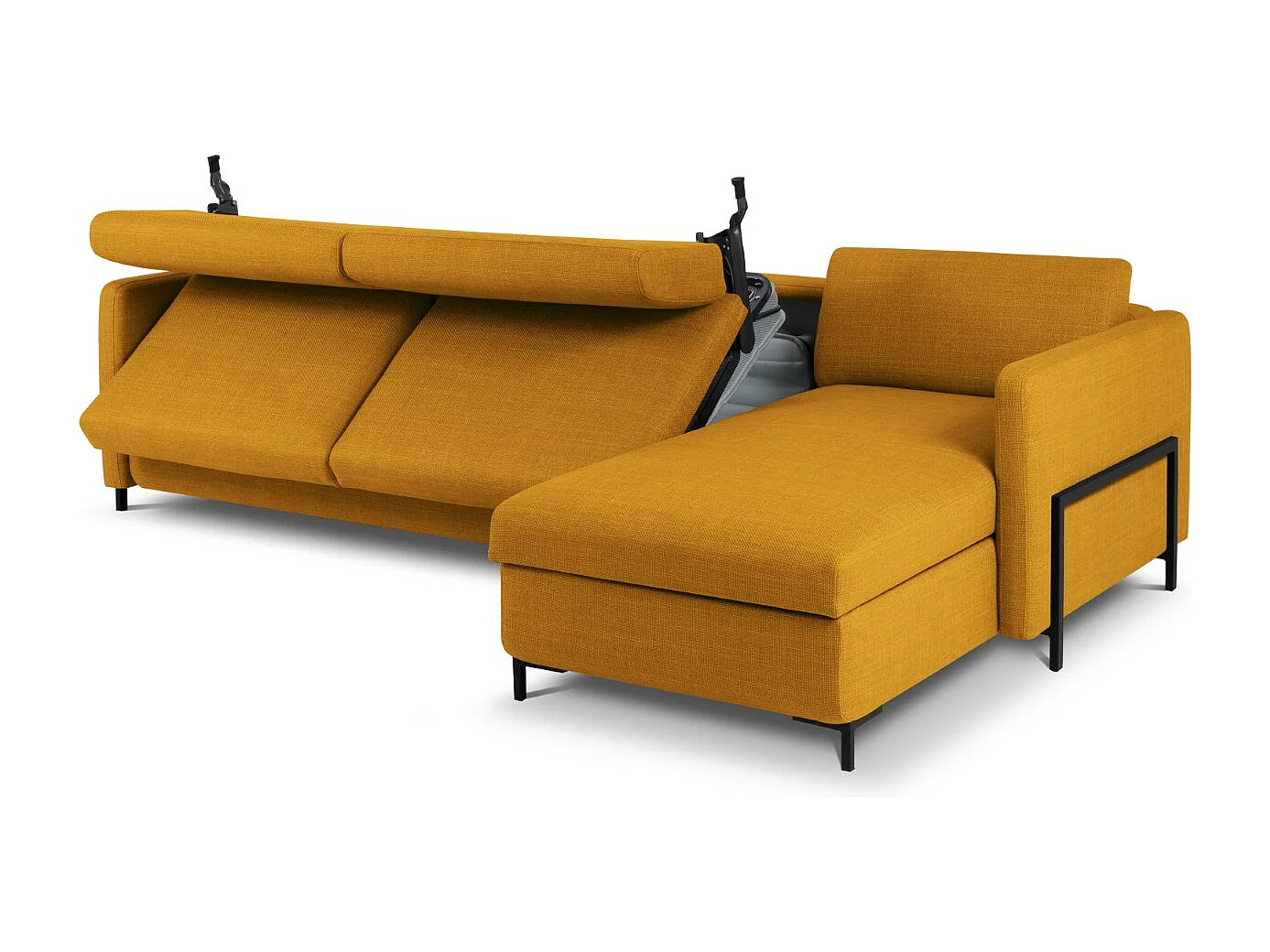 CXL by Christian Lacroix - Canapé d'angle droit convertible avec coffre de rangement "Yanis" 5 places en tissu structurel or - 280x170x80cm