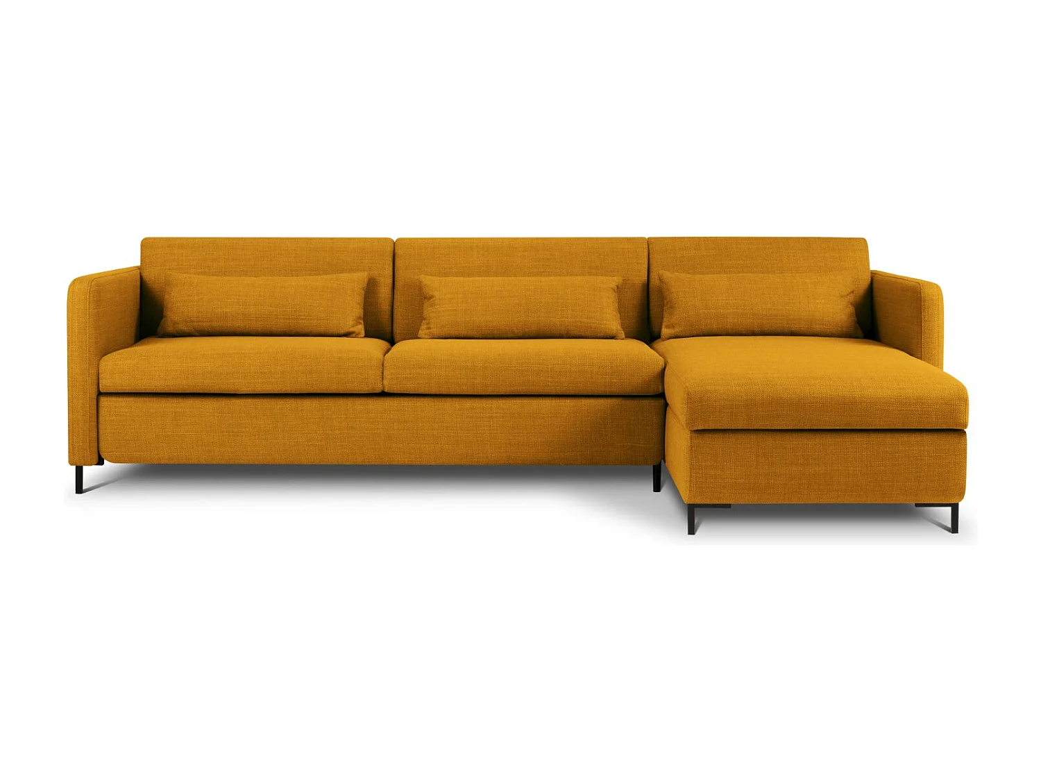 CXL by Christian Lacroix - Canapé d'angle droit convertible avec coffre de rangement "Yanis" 5 places en tissu structurel or - 280x170x80cm