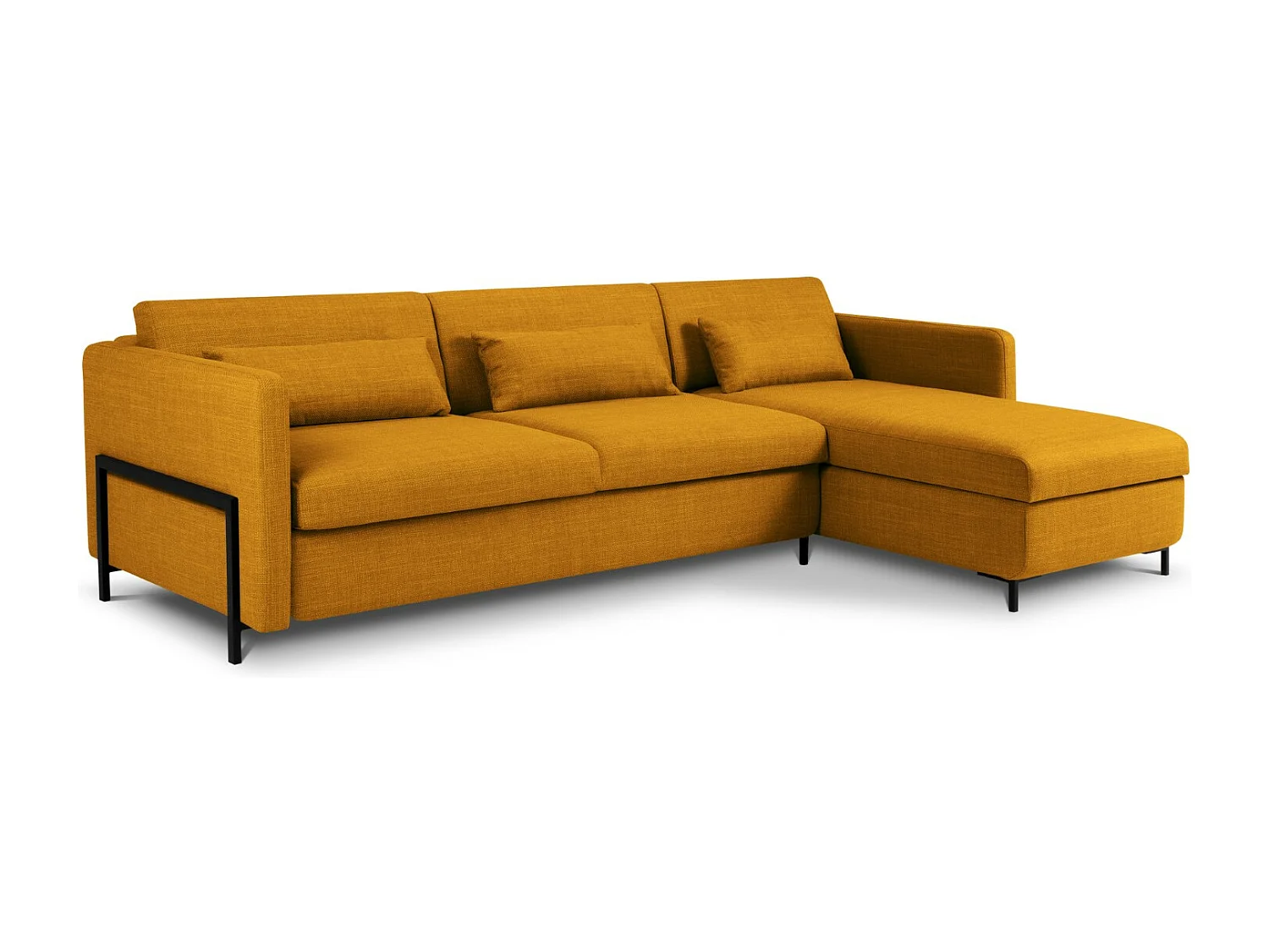 CXL by Christian Lacroix - Canapé d'angle droit convertible avec coffre de rangement "Yanis" 5 places en tissu structurel or - 280x170x80cm