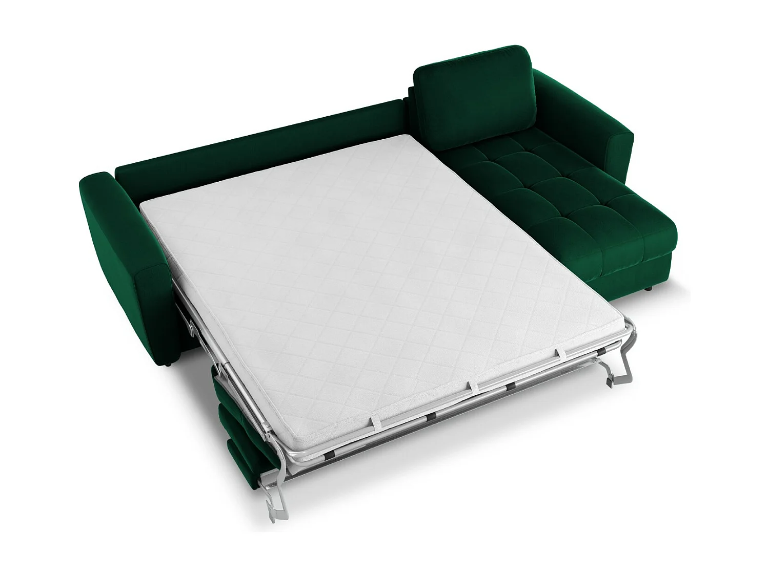 CXL by Christian Lacroix - Canapé d'angle droit convertible avec coffre de rangement "Audra" 5 places en velours vert bouteille - 290x170x88cm