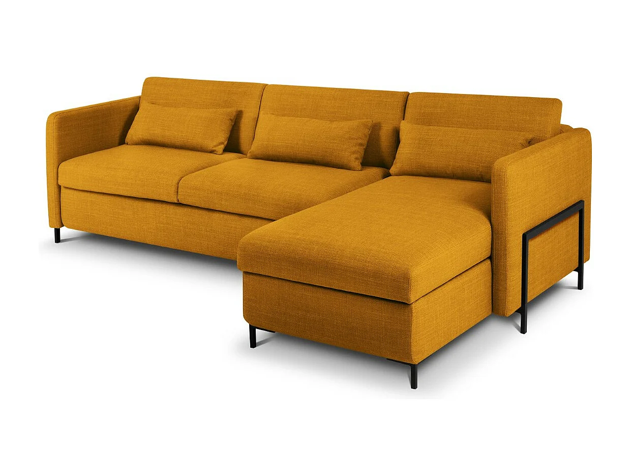 CXL by Christian Lacroix - Converteerbare hoekbank rechts met opbergdoos "Yanis" 4 zitplaatsen, Structurele stof, Goud - 260x170x80cm