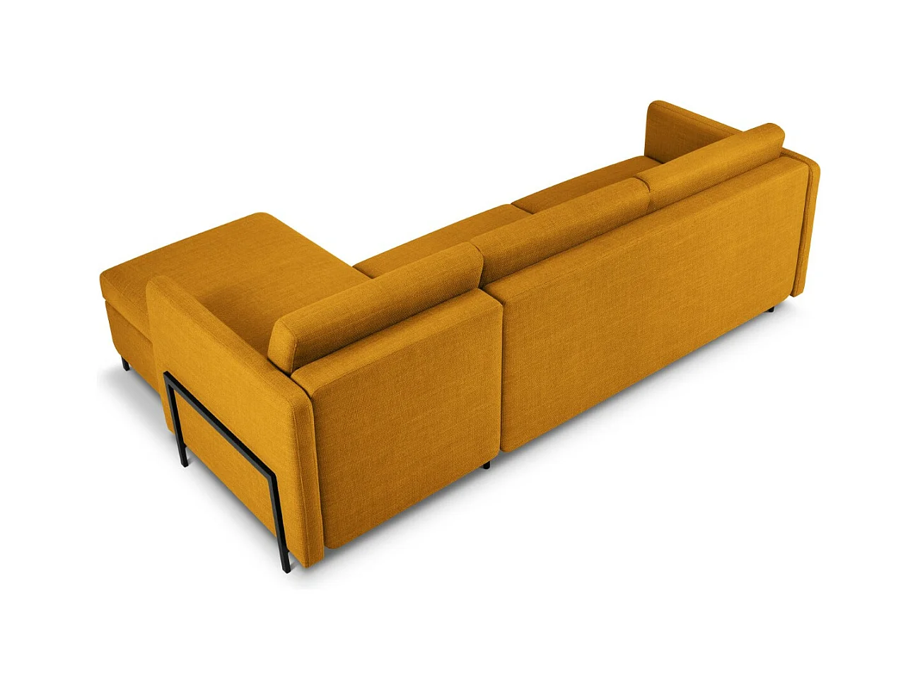 CXL by Christian Lacroix - Canapé d'angle droit convertible avec coffre de rangement "Yanis" 4 places en tissu structurel or - 260x170x80cm