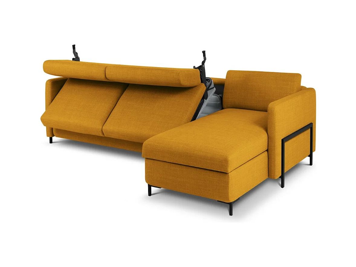 CXL by Christian Lacroix - Canapé d'angle droit convertible avec coffre de rangement "Yanis" 4 places en tissu structurel or - 260x170x80cm