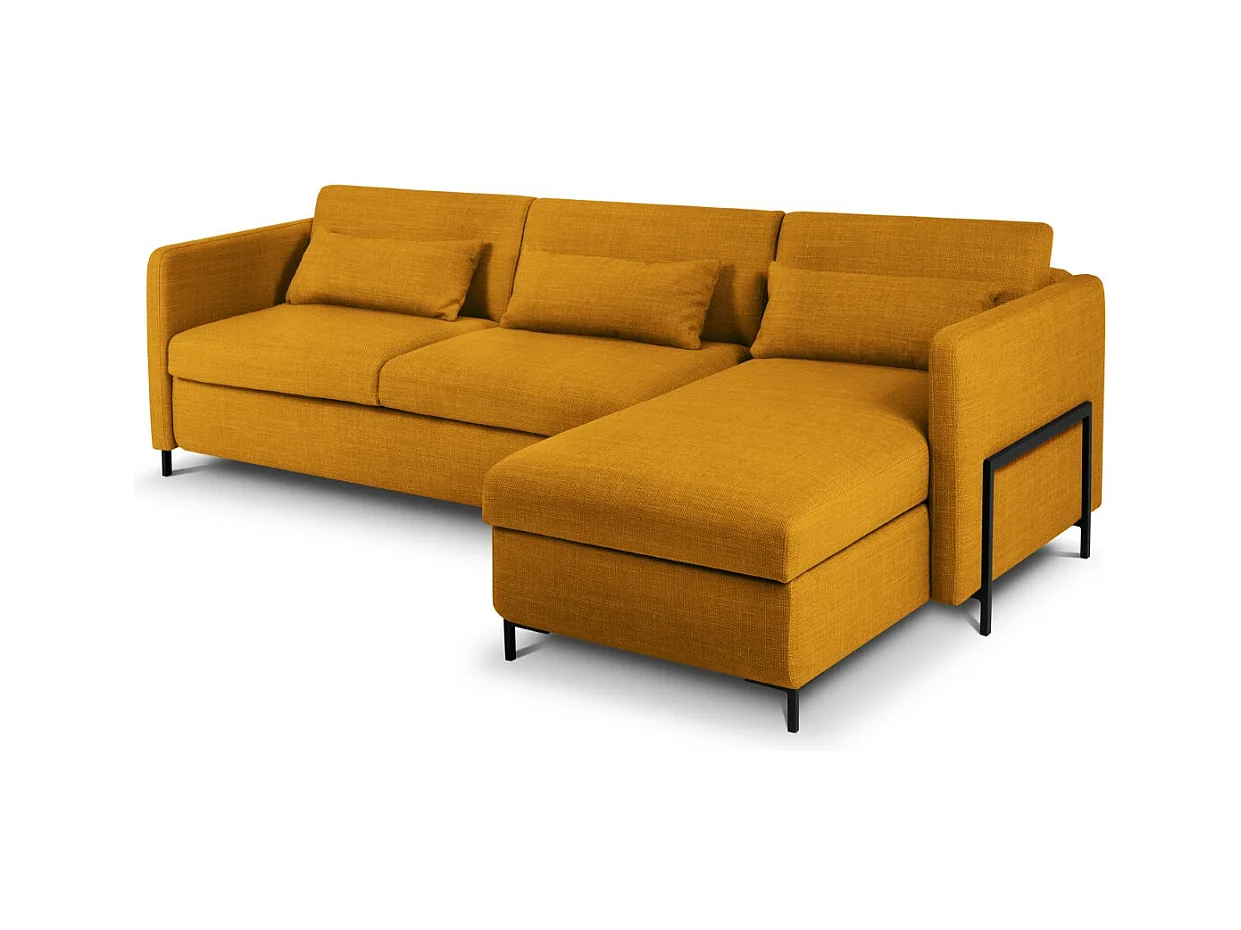 CXL by Christian Lacroix - Canapé d'angle droit convertible avec coffre de rangement "Yanis" 4 places en tissu structurel or - 260x170x80cm