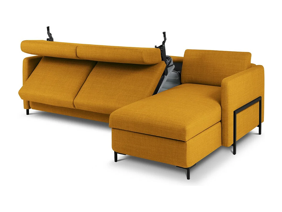 CXL by Christian Lacroix - Canapé d'angle droit convertible avec coffre de rangement "Yanis" 4 places en tissu structurel or - 260x170x80cm