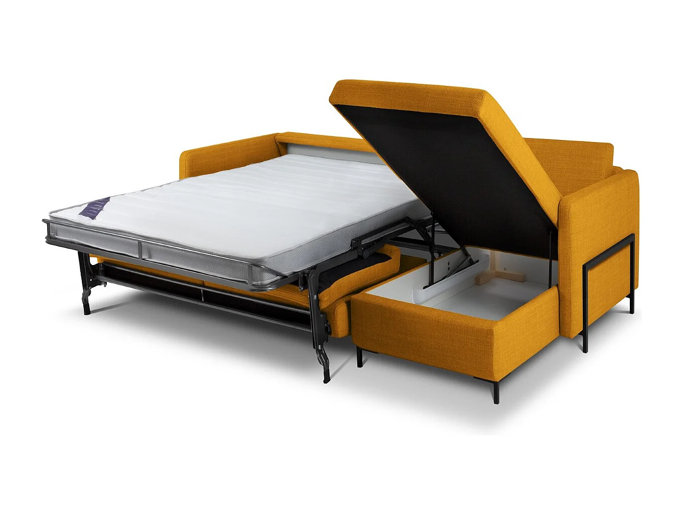 CXL by Christian Lacroix - Canapé d'angle droit convertible avec coffre de rangement "Yanis" 4 places en tissu structurel or - 260x170x80cm