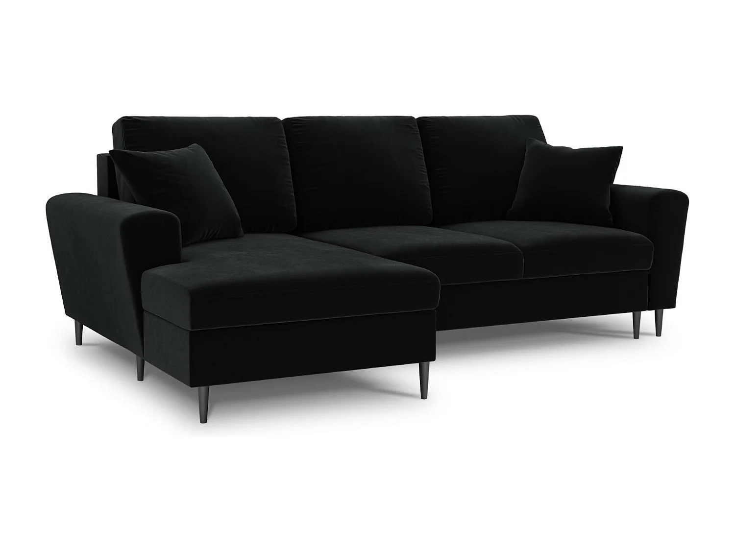 Cosmopolitan Design - Divano convertibile angolare sinistro con contenitore "Kyoto" 4 posti in velluto nero - 241x145x88cm