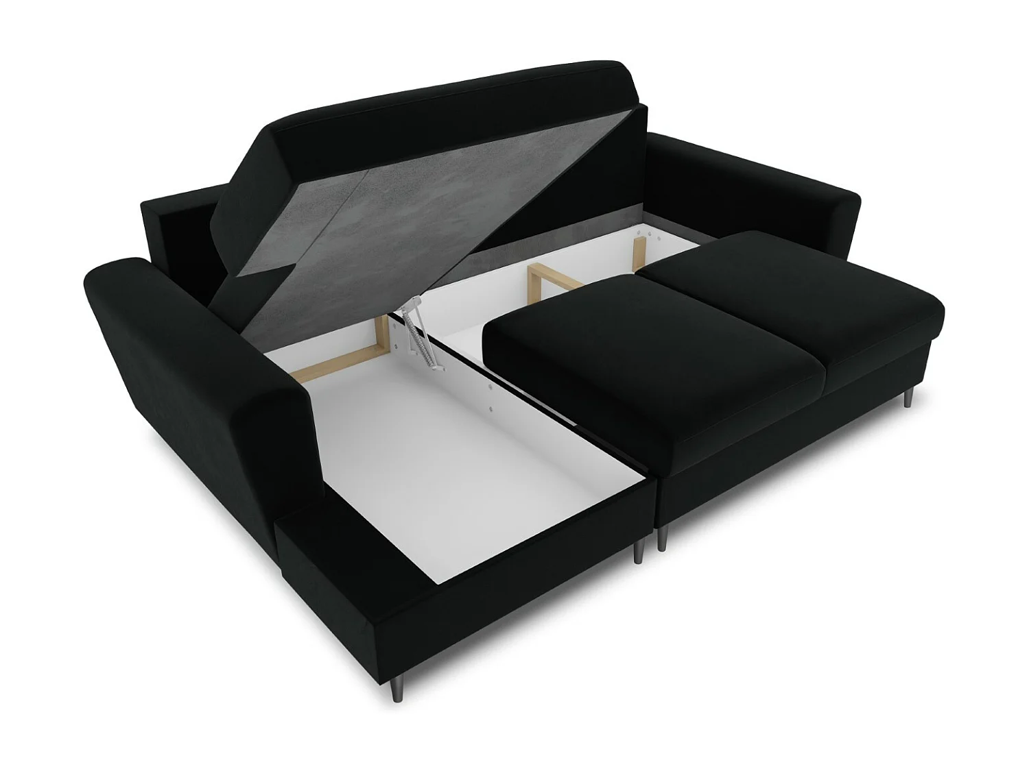 Cosmopolitan Design - Canapé d'angle gauche convertible avec coffre de rangement "Kyoto" 4 places en velours noir - 241x145x88cm