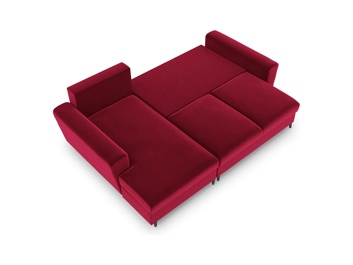 Cosmopolitan Design - Canapé d'angle gauche convertible avec coffre de rangement "Kyoto" 4 places en velours rouge - 241x145x88cm