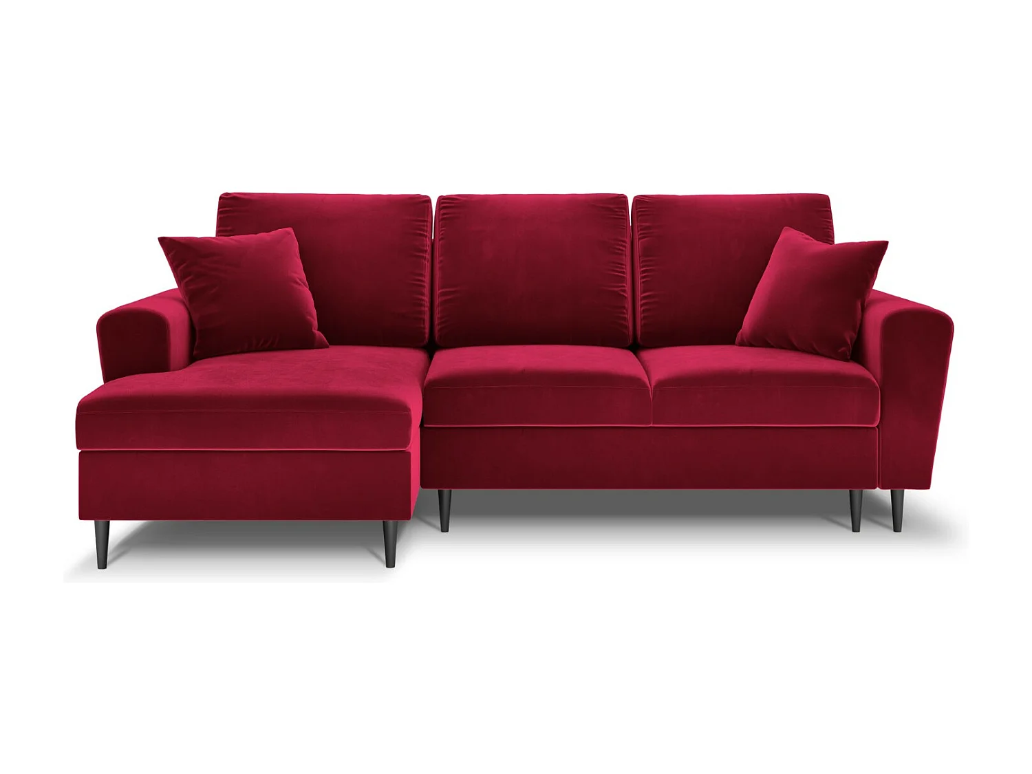 Cosmopolitan Design - Canapé d'angle gauche convertible avec coffre de rangement "Kyoto" 4 places en velours rouge - 241x145x88cm