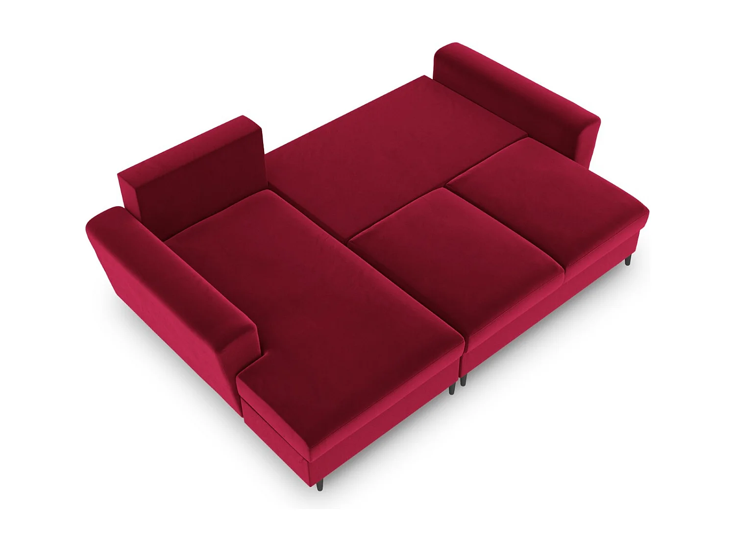 Cosmopolitan Design - Canapé d'angle gauche convertible avec coffre de rangement "Kyoto" 4 places en velours rouge - 241x145x88cm