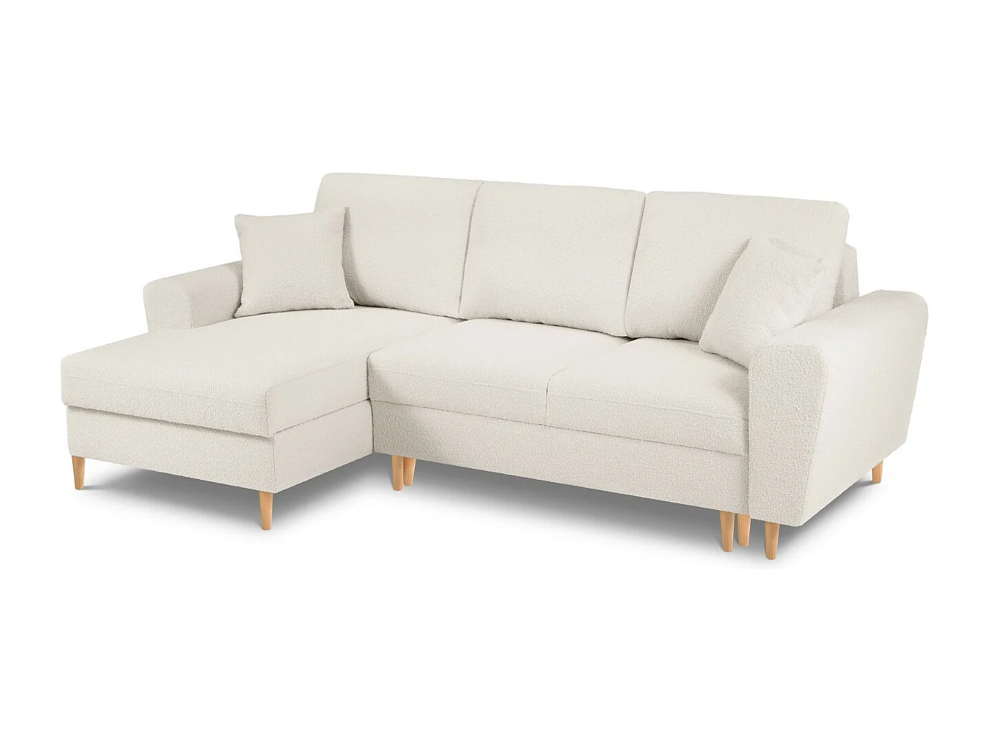 Cosmopolitan Design - Sofá cama esquinero izquierdo con baúl de almacenaje "Kyoto" 4 plazas de tejido bouclé beige - 241x145x88cm