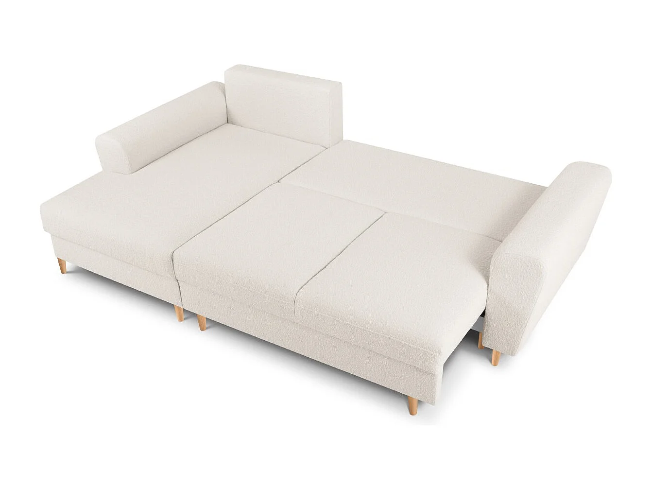 Cosmopolitan Design - Sofá cama esquinero izquierdo con baúl de almacenaje "Kyoto" 4 plazas de tejido bouclé beige - 241x145x88cm