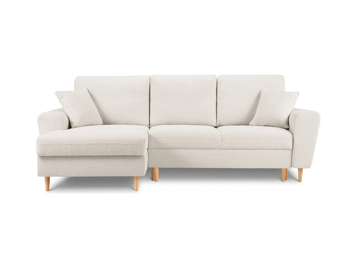 Cosmopolitan Design - Uitklapbare hoekbank links met opbergdoos "Kyoto" 4 zitplaatsen, Boucle, Beige - 241x145x88cm