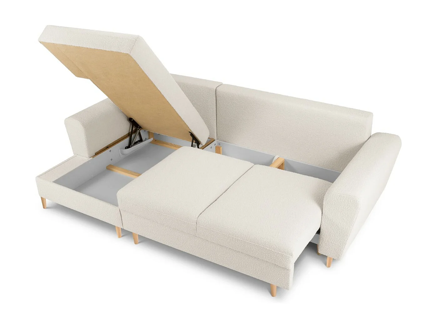 Cosmopolitan Design - Canapé d'angle gauche convertible avec coffre de rangement "Kyoto" 4 places en bouclé beige - 241x145x88cm