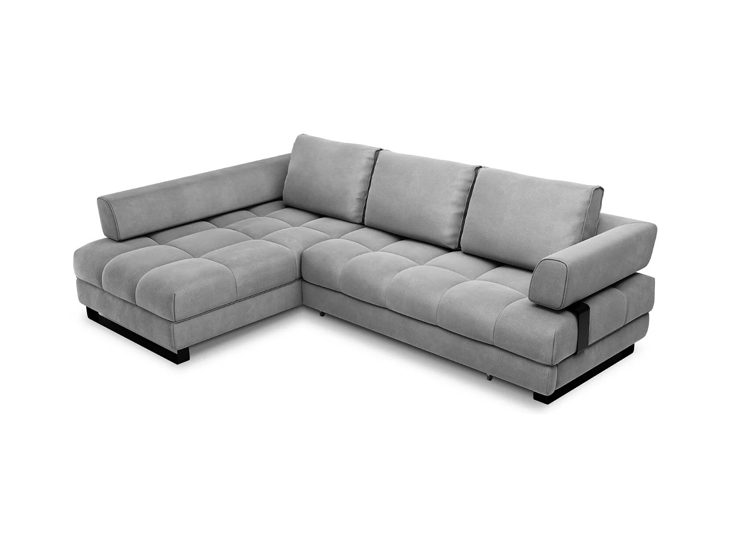 Cosmopolitan Design - Uitklapbare hoekbank links met opbergdoos "Clinton" 5 zitplaatsen, Flueel, Lichtgrijs - 272x173x89cm