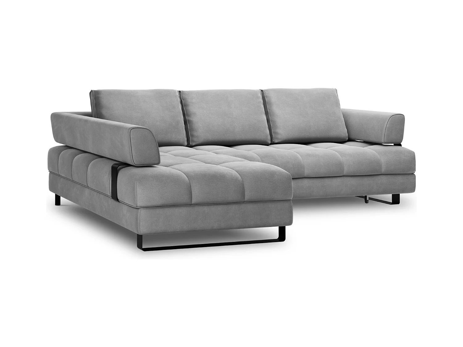 Cosmopolitan Design - Canapé d'angle gauche convertible avec coffre de rangement "Clinton" 5 places en velours gris clair - 272x173x89cm