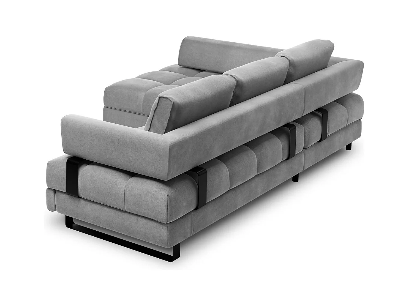 Cosmopolitan Design - Canapé d'angle gauche convertible avec coffre de rangement "Clinton" 5 places en velours gris clair - 272x173x89cm