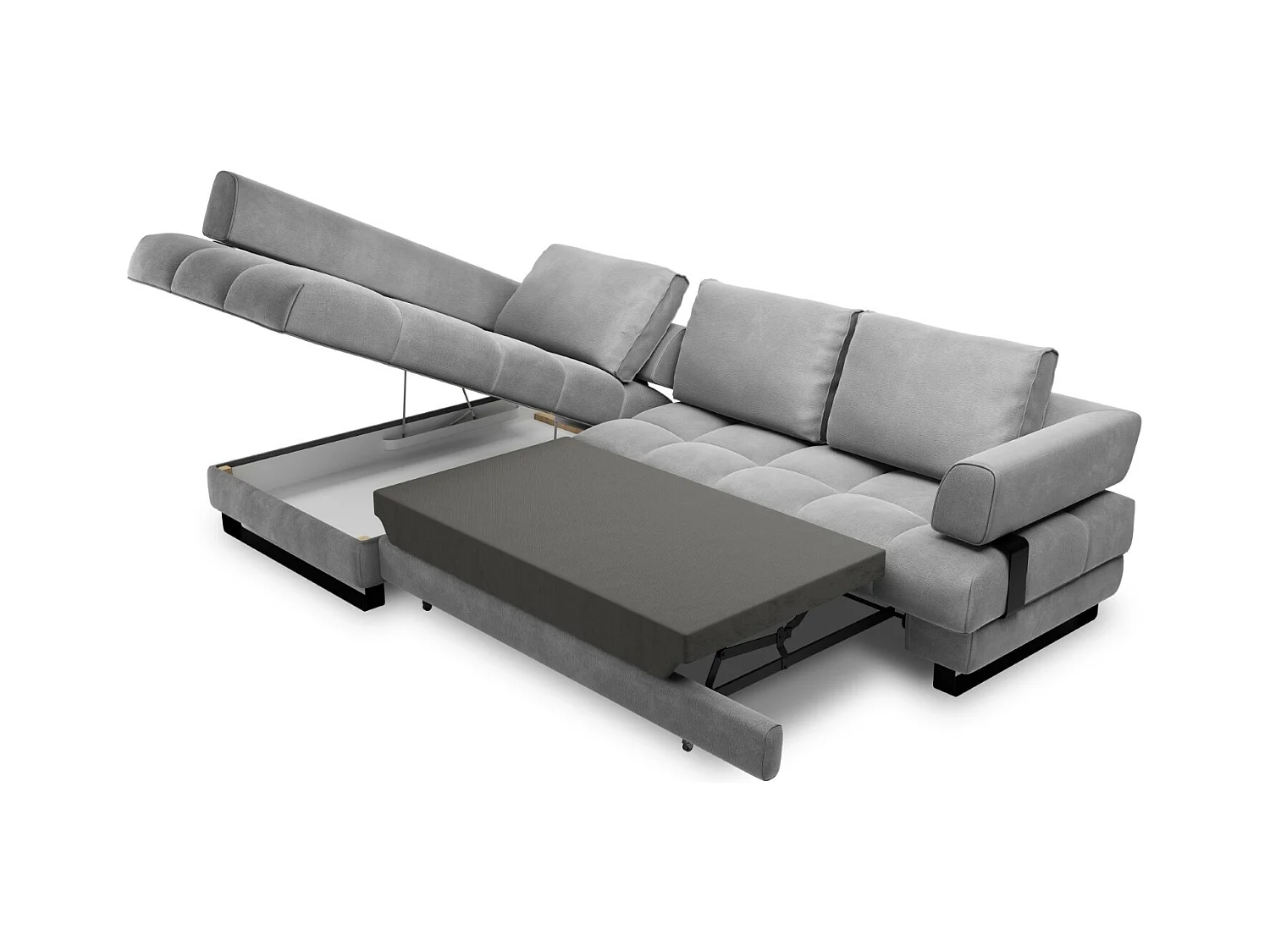 Cosmopolitan Design - Canapé d'angle gauche convertible avec coffre de rangement "Clinton" 5 places en velours gris clair - 272x173x89cm