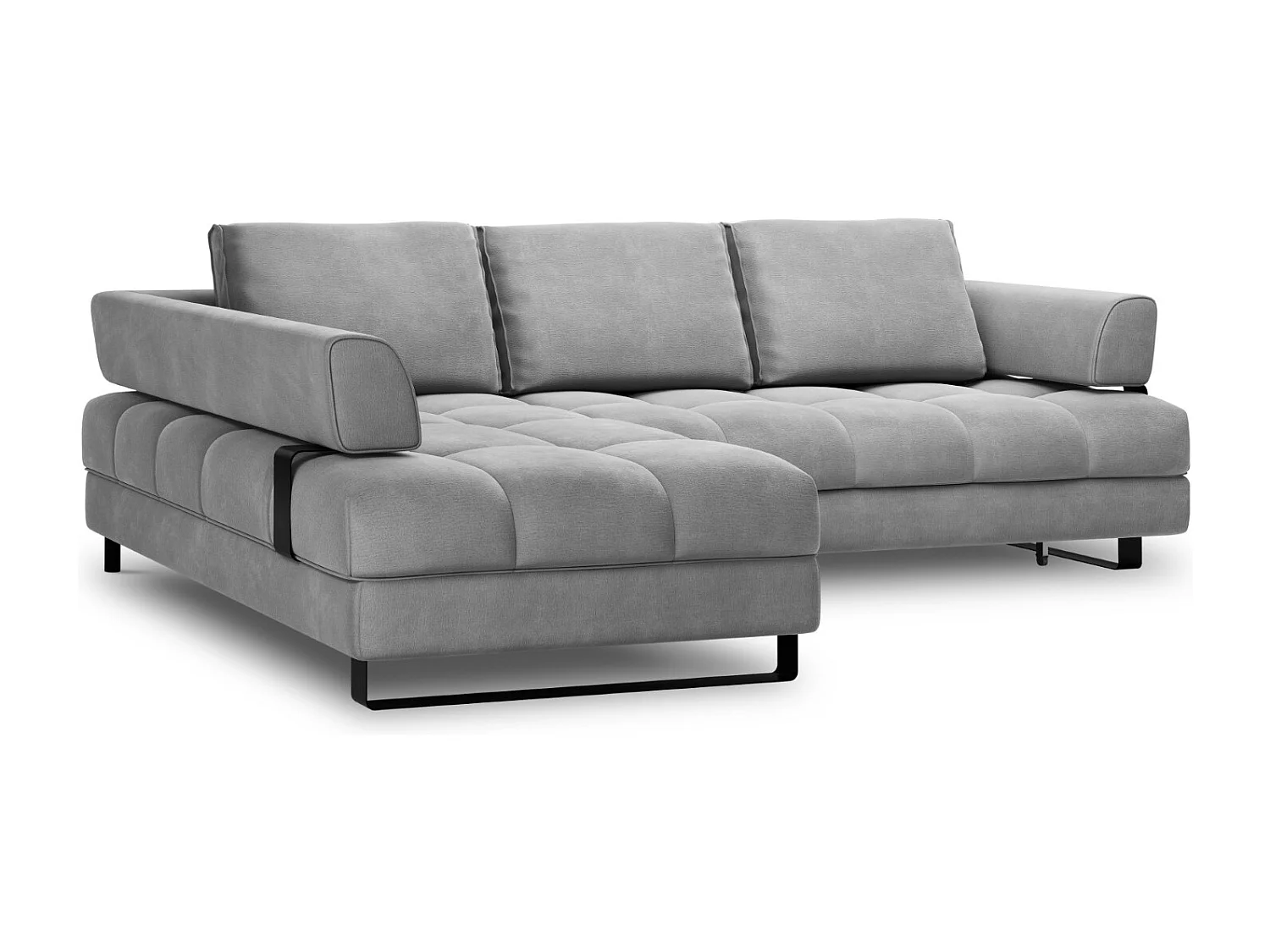 Cosmopolitan Design - Canapé d'angle gauche convertible avec coffre de rangement "Clinton" 5 places en velours gris clair - 272x173x89cm