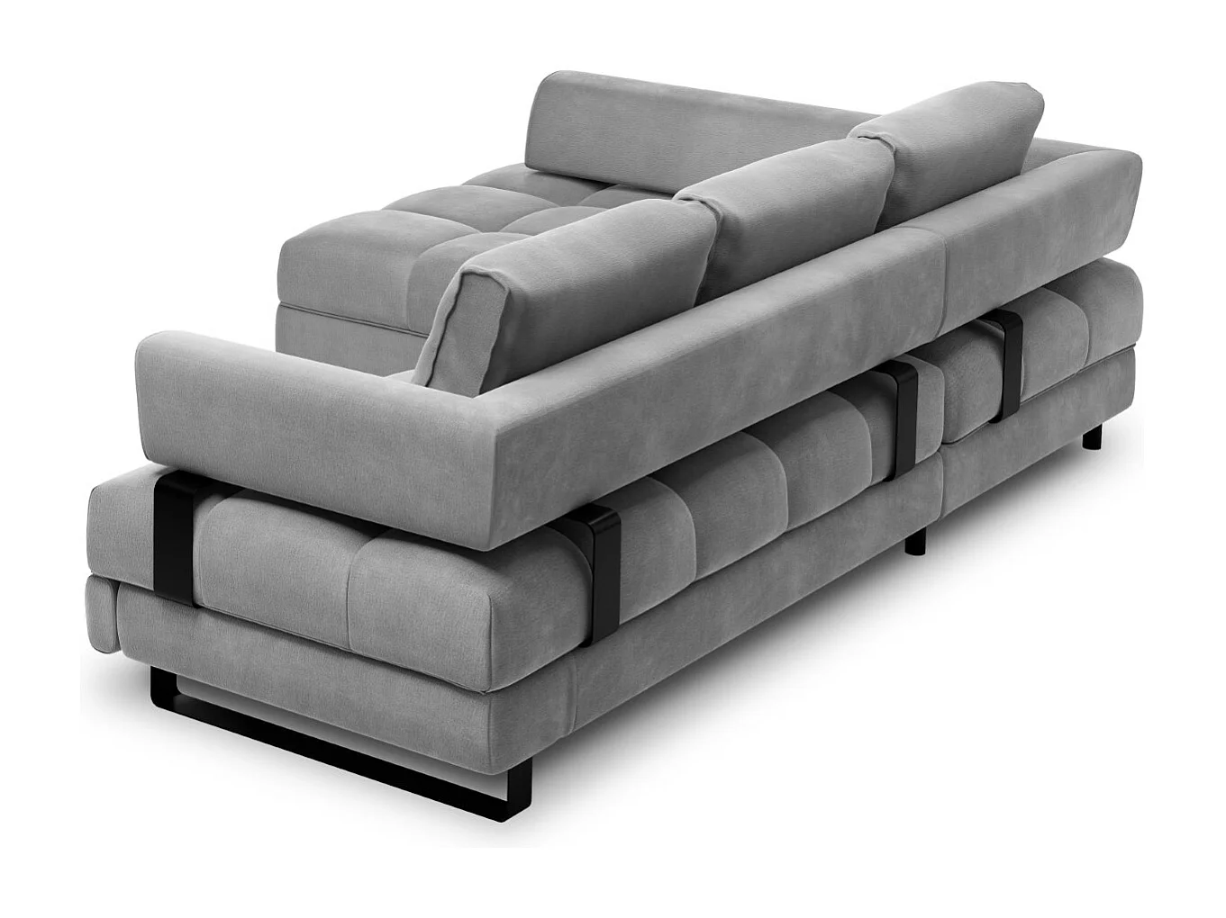 Cosmopolitan Design - Canapé d'angle gauche convertible avec coffre de rangement "Clinton" 5 places en velours gris clair - 272x173x89cm