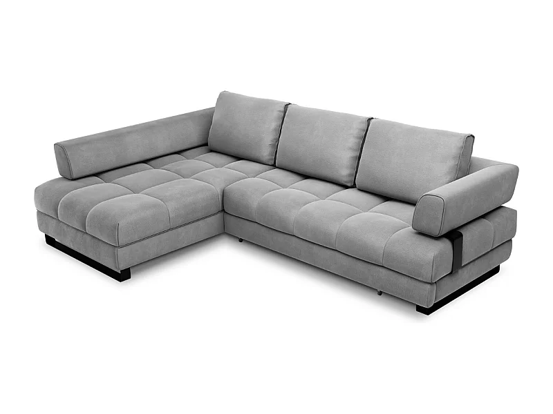 Cosmopolitan Design - Divano convertibile angolare sinistro con contenitore "Clinton" 5 posti in velluto grigio chiaro - 272x173x89cm