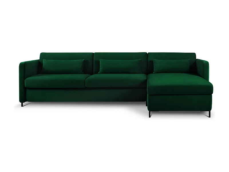 CXL by Christian Lacroix - Canapé d'angle droit convertible "Yanis" 5 places en velours vert bouteille - 280x170x80cm