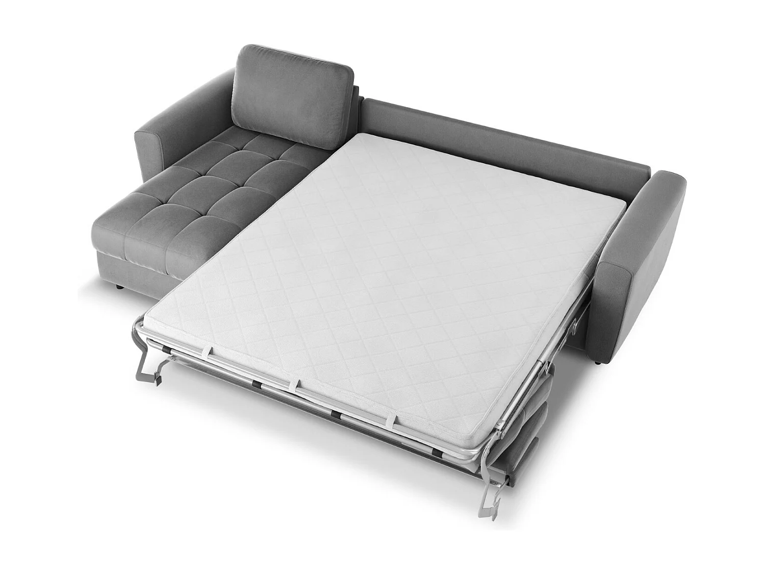 CXL by Christian Lacroix - Narożnik lewy rozkładany ze schowkiem, "Audra" 5 miejsc welur, szary - 290x170x88cm