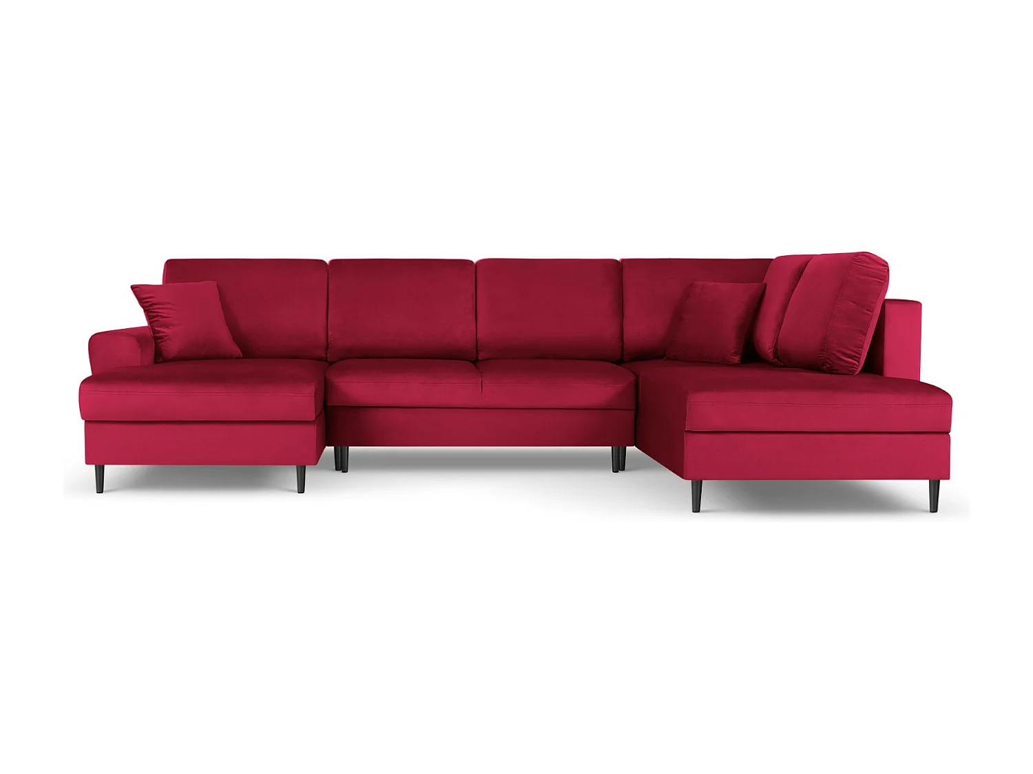 Cosmopolitan Design - Canapé droit panoramique convertible avec coffre de rangement "Kyoto" 7 places en velours rouge - 313x194x88cm