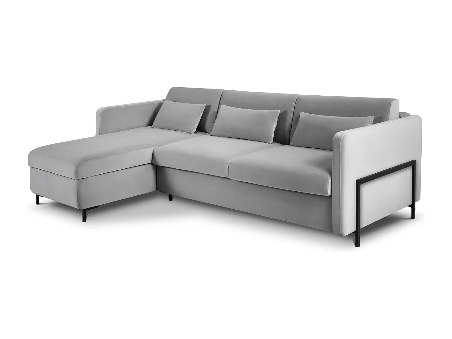 CXL by Christian Lacroix - Canapé d'angle gauche convertible "Yanis" 4 places en velours gris - 260x170x80cm