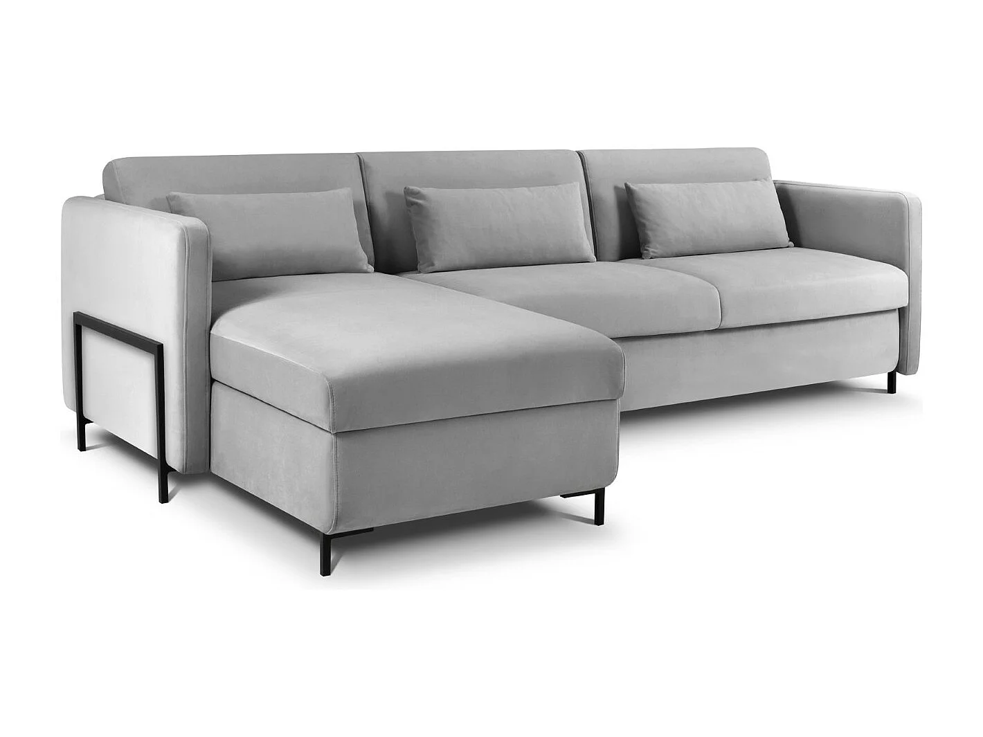 CXL by Christian Lacroix - Canapé d'angle gauche convertible "Yanis" 4 places en velours gris - 260x170x80cm