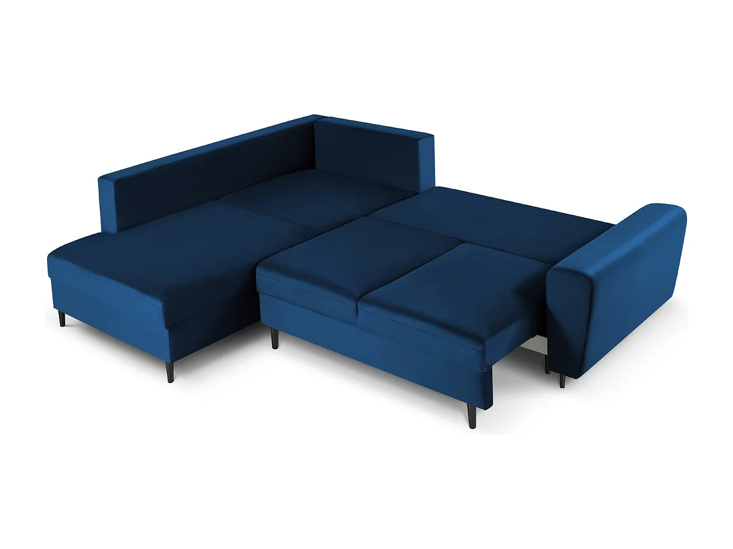 Cosmopolitan Design - 5-Sitzer ausklappbares Ecksofa links mit Container "Kyoto" aus Samt königsblau - 243x194x88cm