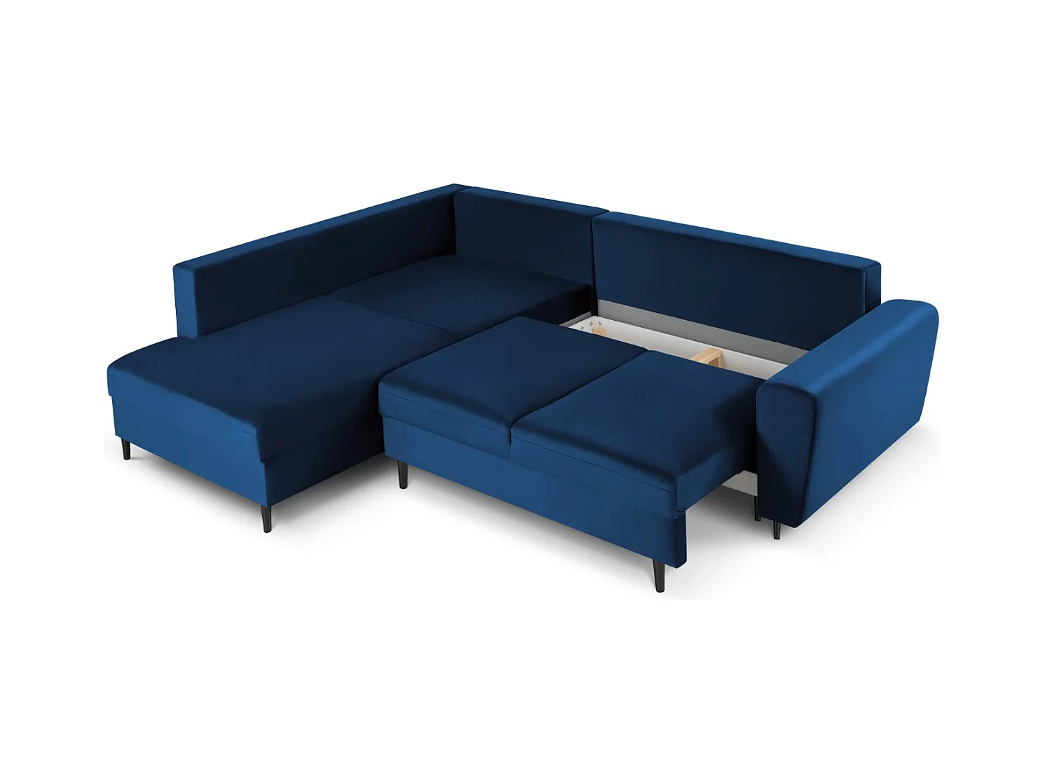 Cosmopolitan Design - Canapé d'angle gauche convertible avec coffre de rangement "Kyoto" 5 places en velours bleu roi - 243x194x88cm