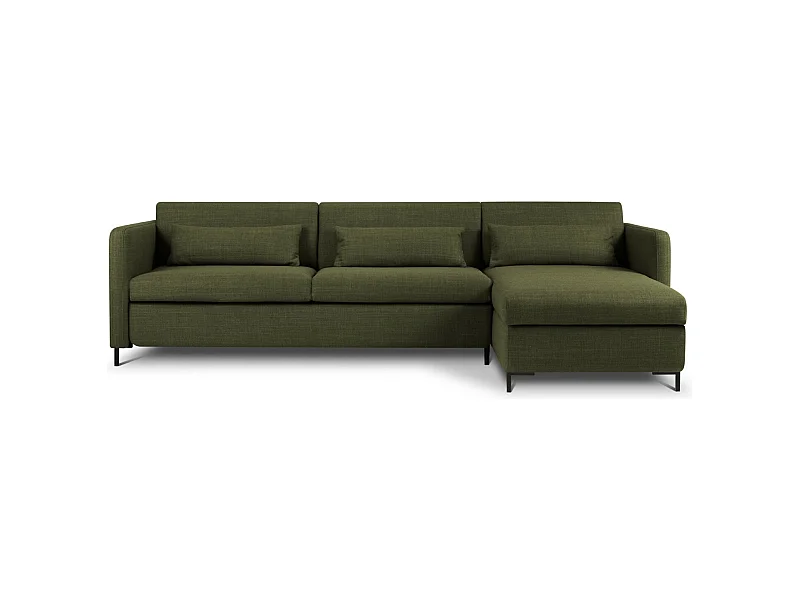 CXL by Christian Lacroix - Divano convertibile angolare destro con contenitore "Yanis" 5 posti in tessuto strutturato verde - 280x170x80cm