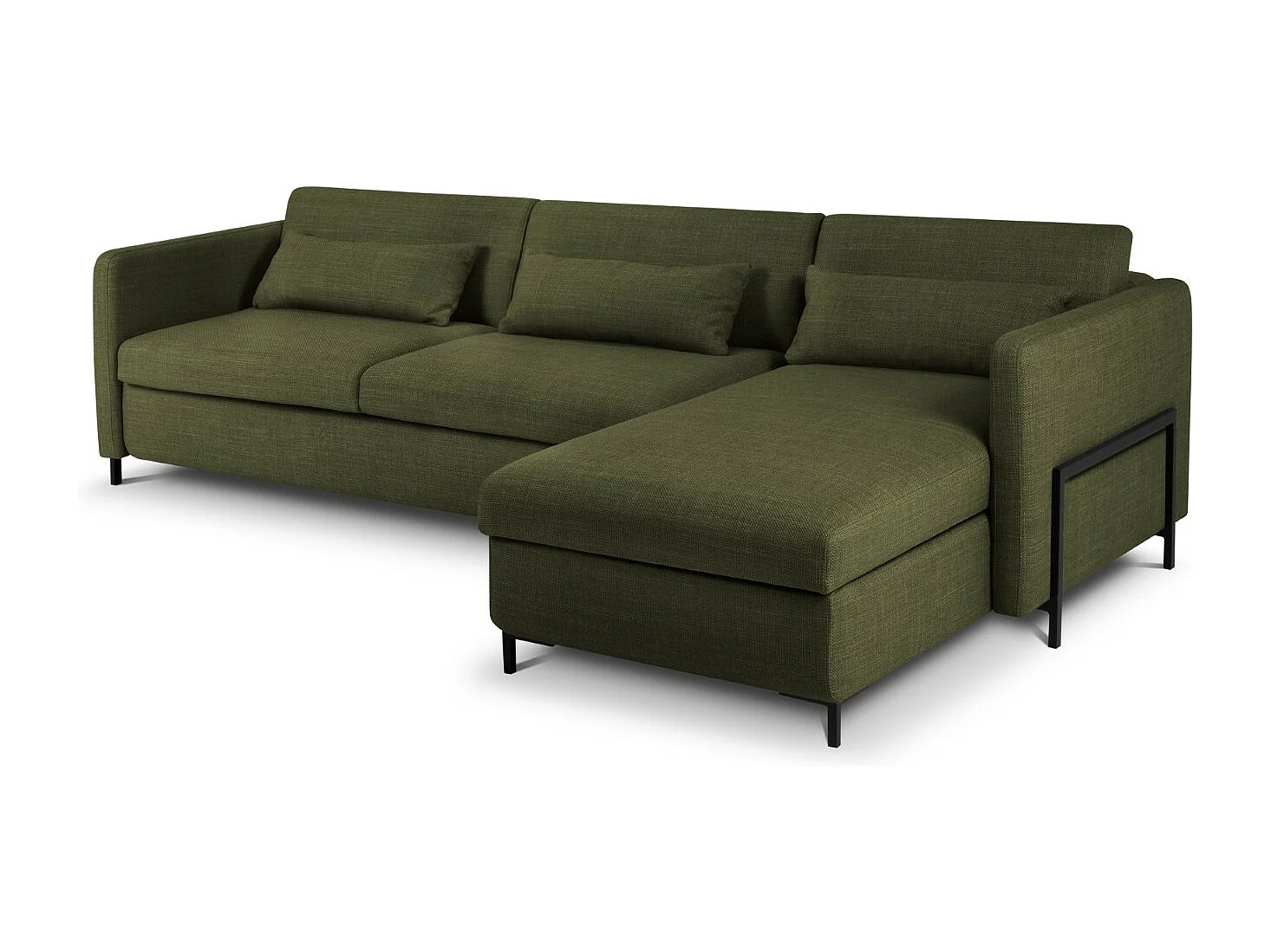 CXL by Christian Lacroix - 5-Sitzer ausklappbares Ecksofa rechts mit Container "Yanis" Sitzer aus strukturiertem Stoff grün - 280x170x80cm