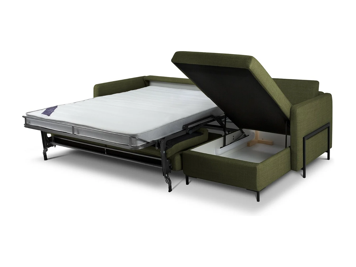 CXL by Christian Lacroix - 5-Sitzer ausklappbares Ecksofa rechts mit Container "Yanis" Sitzer aus strukturiertem Stoff grün - 280x170x80cm