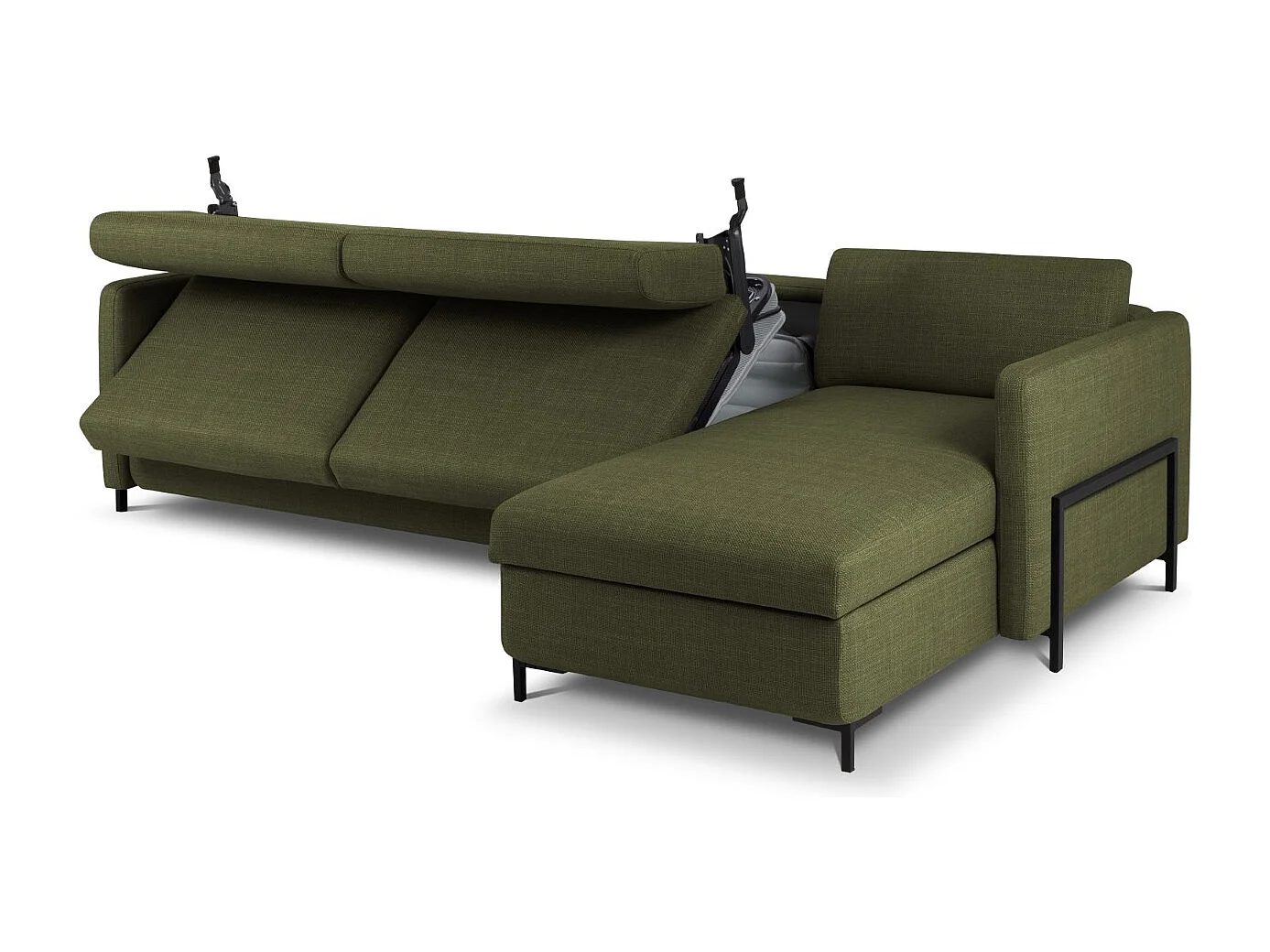 CXL by Christian Lacroix - Canapé d'angle droit convertible avec coffre de rangement "Yanis" 5 places en tissu structurel vert - 280x170x80cm