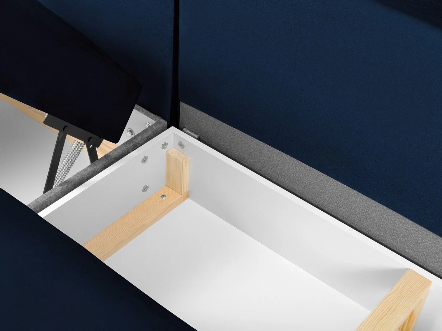 Cosmopolitan Design - 7-Sitzer ausklappbares Panoramasofa mit Bettkasten rechts "Kyoto" aus Samt königsblau - 313x194x88cm