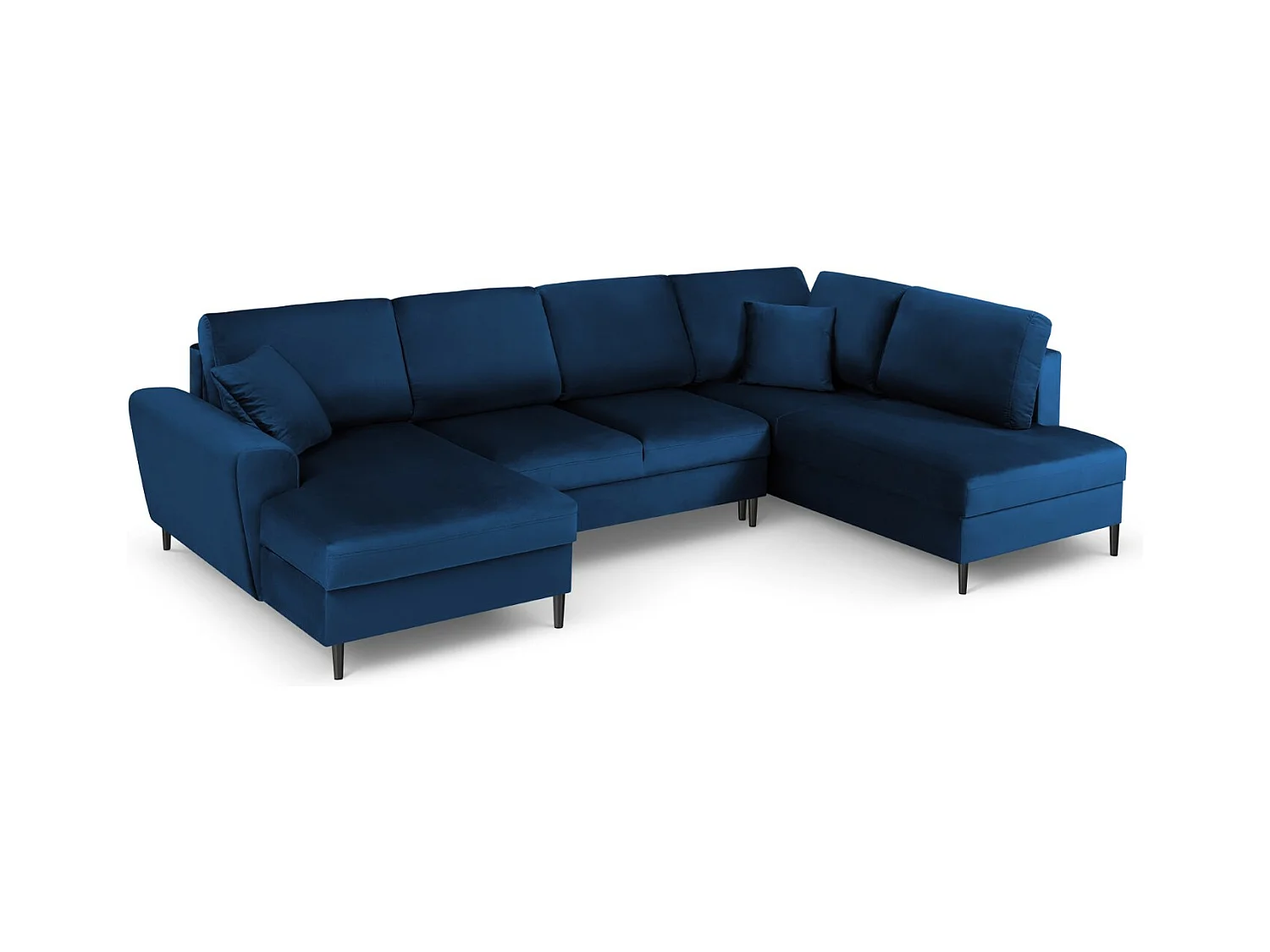 Cosmopolitan Design - Canapé droit panoramique convertible avec coffre de rangement "Kyoto" 7 places en velours bleu roi - 313x194x88cm