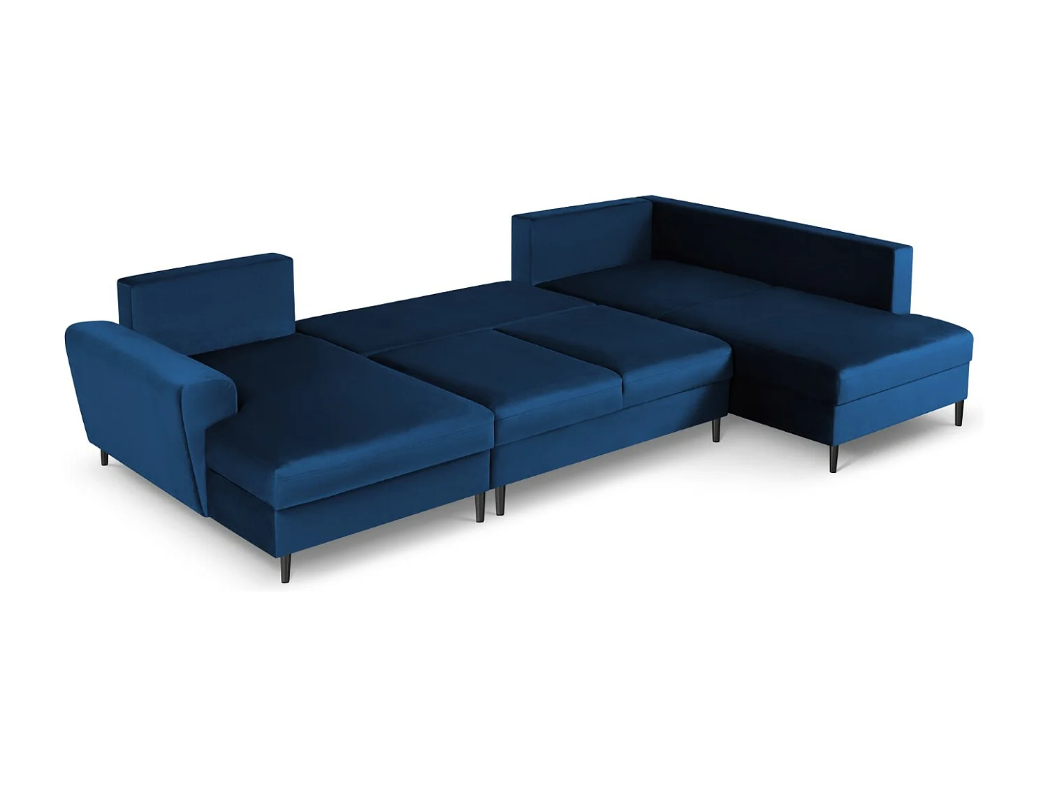 Cosmopolitan Design - Sofa panoramiczna prawa rozkładana ze schowkiem, "Kyoto" 7 miejsc welur, błękit królewski - 313x194x88cm