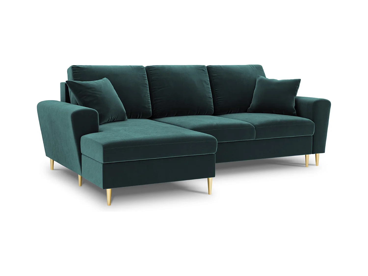 Cosmopolitan Design - Canapé d'angle gauche convertible avec coffre de rangement "Kyoto" 4 places en velours pétrole - 241x145x88cm
