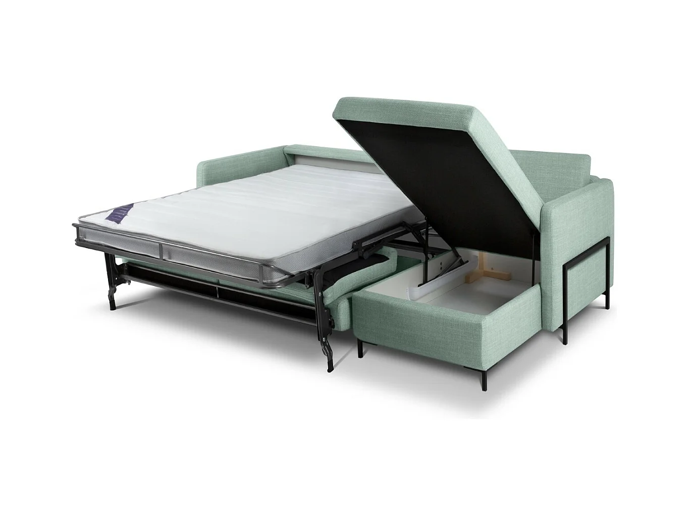 CXL by Christian Lacroix - 4-Sitzer ausklappbares Ecksofa rechts mit Container "Yanis" Sitzer aus strukturiertem Stoff minze - 260x170x80cm