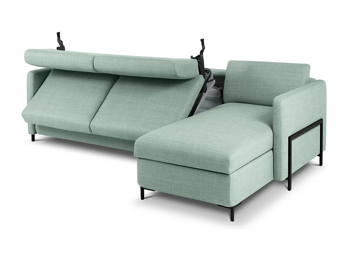 CXL by Christian Lacroix - Canapé d'angle droit convertible avec coffre de rangement "Yanis" 4 places en tissu structurel menthe - 260x170x80cm