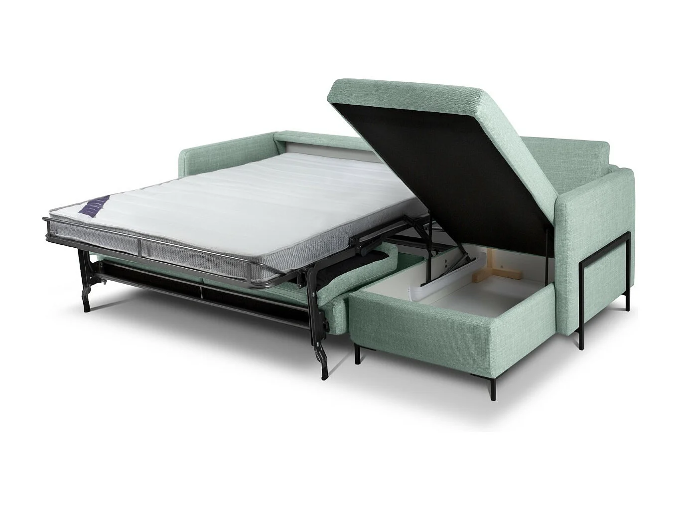 CXL by Christian Lacroix - Canapé d'angle droit convertible avec coffre de rangement "Yanis" 4 places en tissu structurel menthe - 260x170x80cm