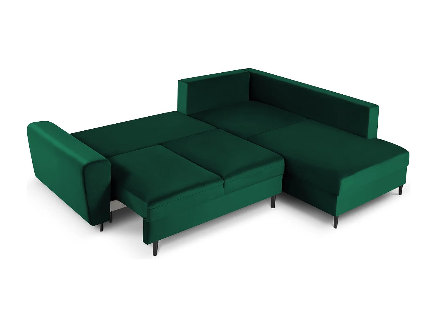 Cosmopolitan Design - Canapé d'angle droit convertible avec coffre de rangement "Kyoto" 5 places en velours vert bouteille - 243x194x88cm