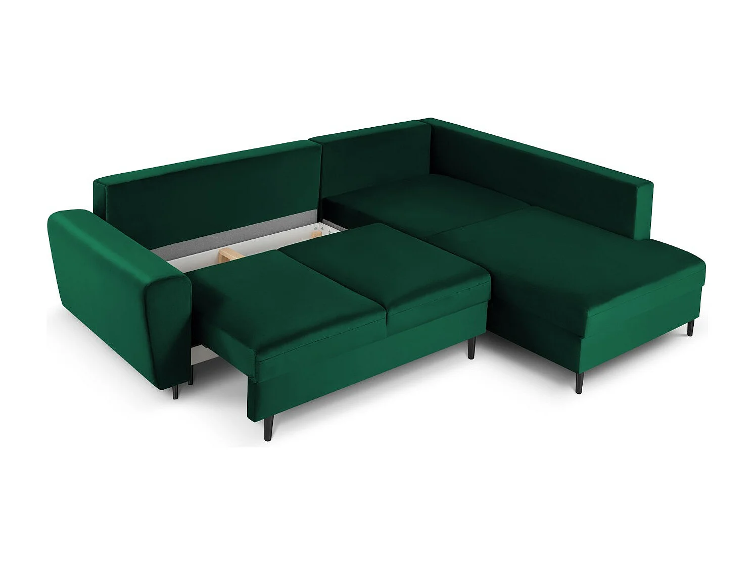 Cosmopolitan Design - Canapé d'angle droit convertible avec coffre de rangement "Kyoto" 5 places en velours vert bouteille - 243x194x88cm