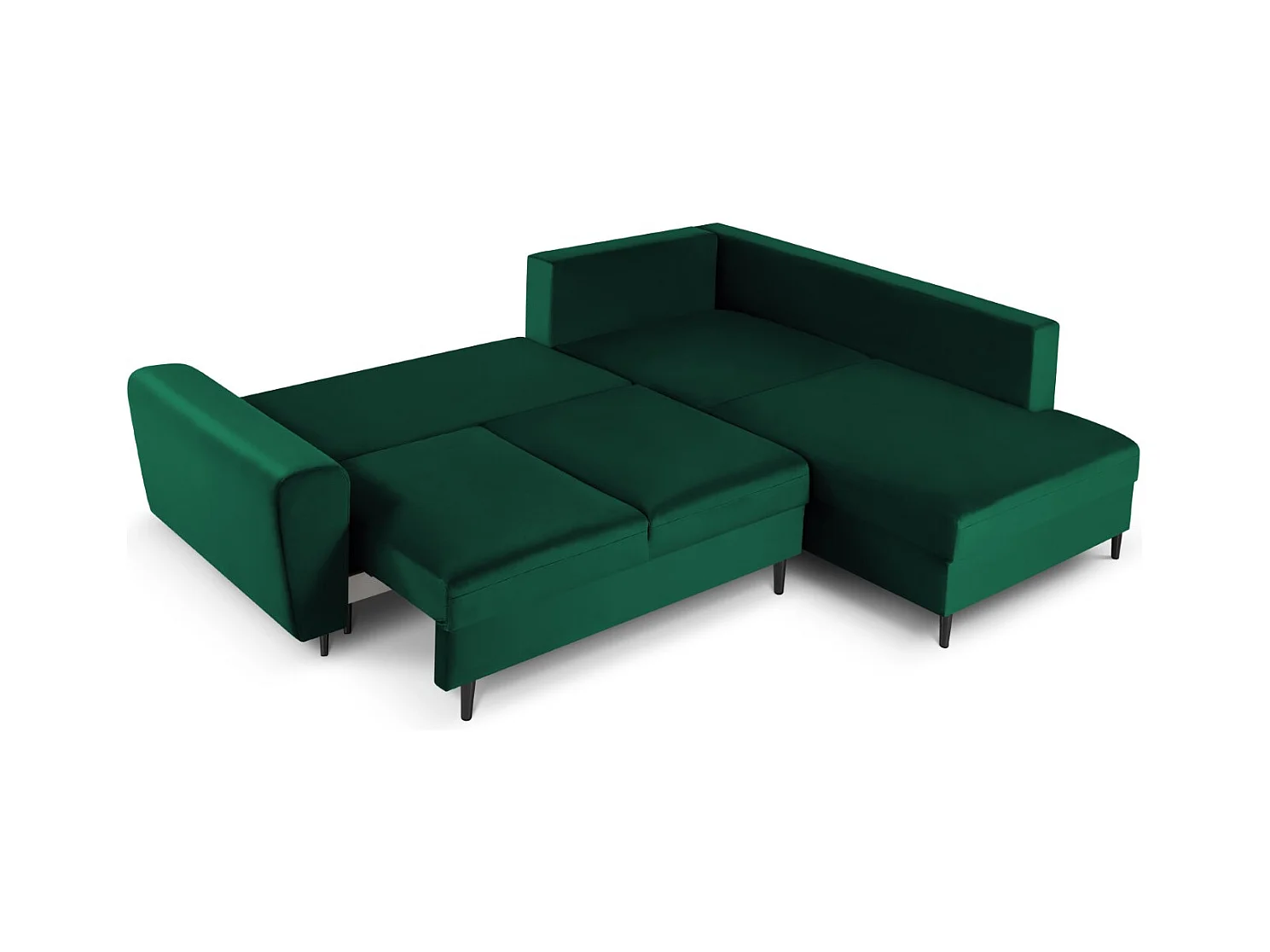 Cosmopolitan Design - Divano convertibile angolare destro con contenitore "Kyoto" 5 posti in velluto verde bottiglia - 243x194x88cm